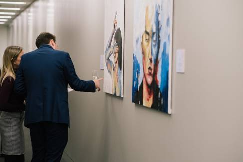 People looking at art at the LSM Art Award event
